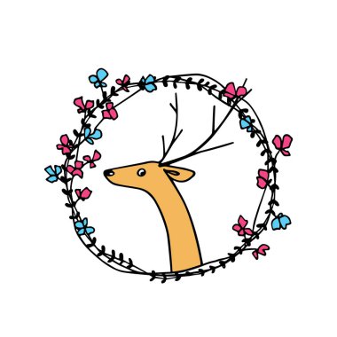 El çekilmiş çiçek çelenk ile geyik