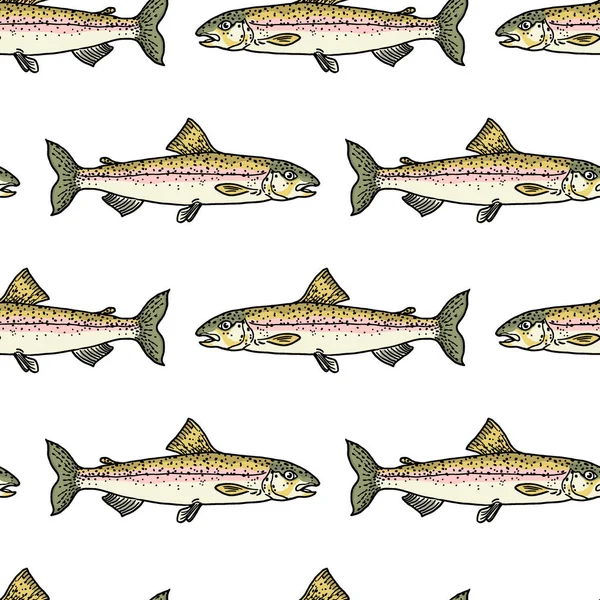 Patrón de pescado dibujado a mano — Vector de stock