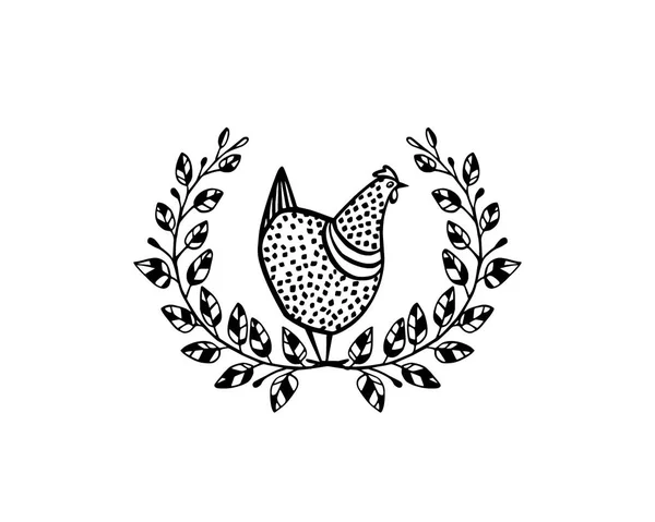 Χέρι συρμένο κοτόπουλο έμβλημα — Διανυσματικό Αρχείο