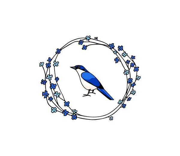 Emblema de ave floral dibujado a mano — Archivo Imágenes Vectoriales