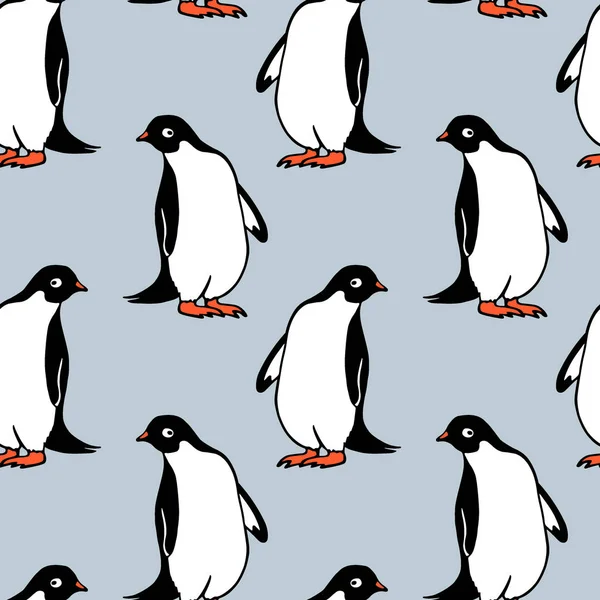 Hand getekende pinguïns patroon — Stockvector