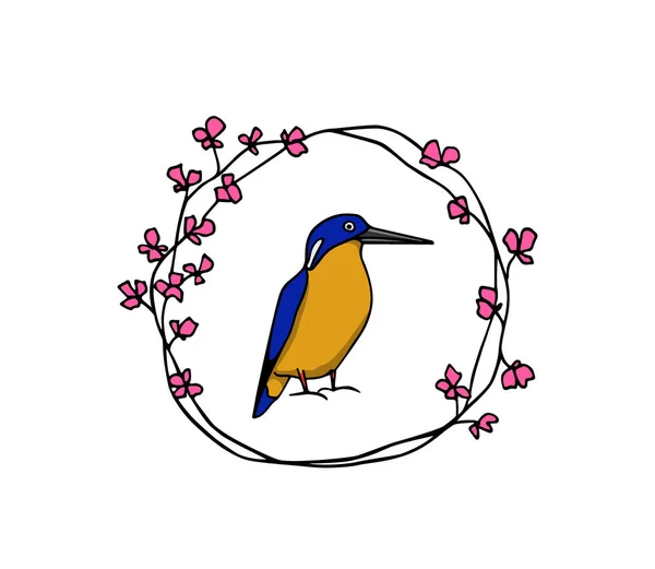 Hand drawn floral bird emblem — Stock Vector