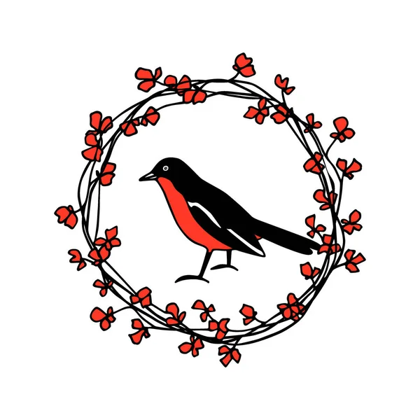 Handgezeichnetes florales Vogel-Emblem — Stockvektor