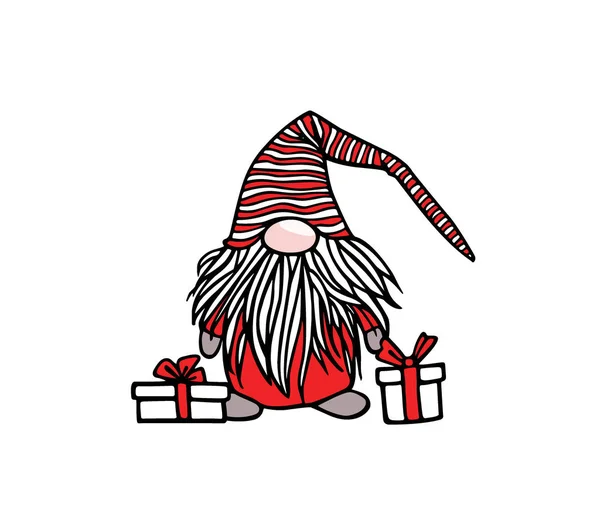 Gnome de Natal desenhado à mão — Vetor de Stock