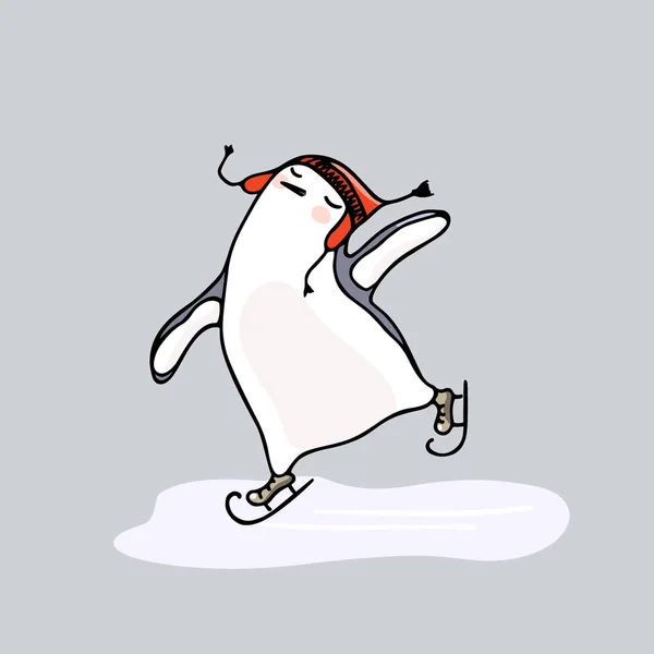 Hand dras skridskoåkning pingvin — Stock vektor