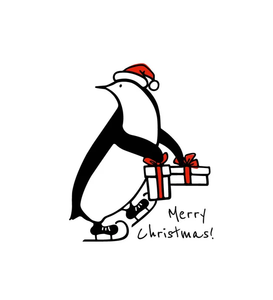 Ręcznie rysowane na łyżwach Pingwin — Wektor stockowy