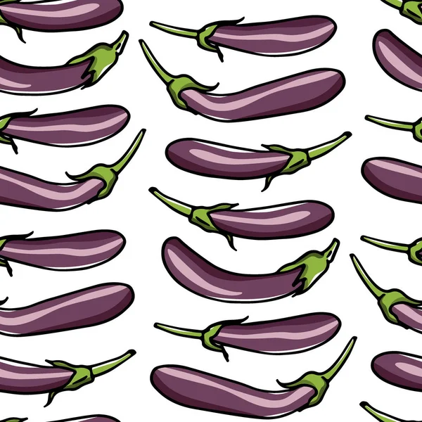 Hand drawn eggplants pattern — Stock Vector