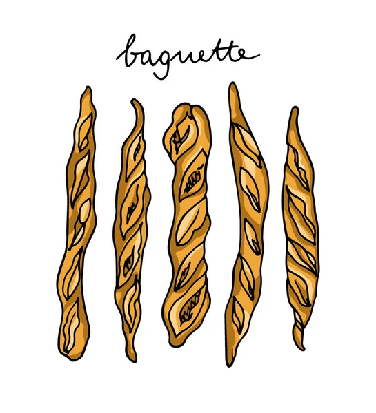Baguettes franceses dibujados a mano — Archivo Imágenes Vectoriales