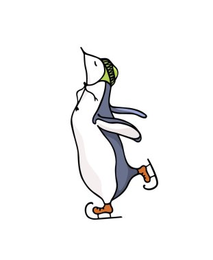 Elle çizilmiş buz pateni penguen