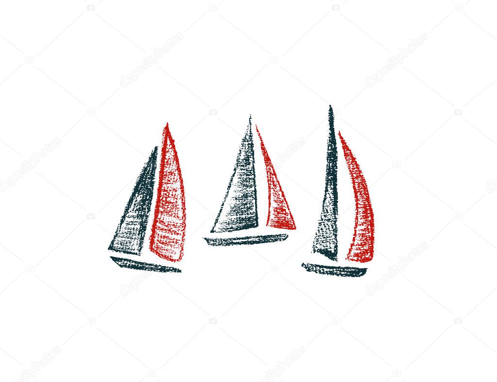 Hand drawn sailing boats