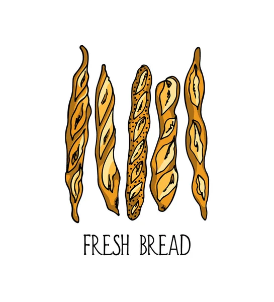 手绘法式面包 — 图库矢量图片
