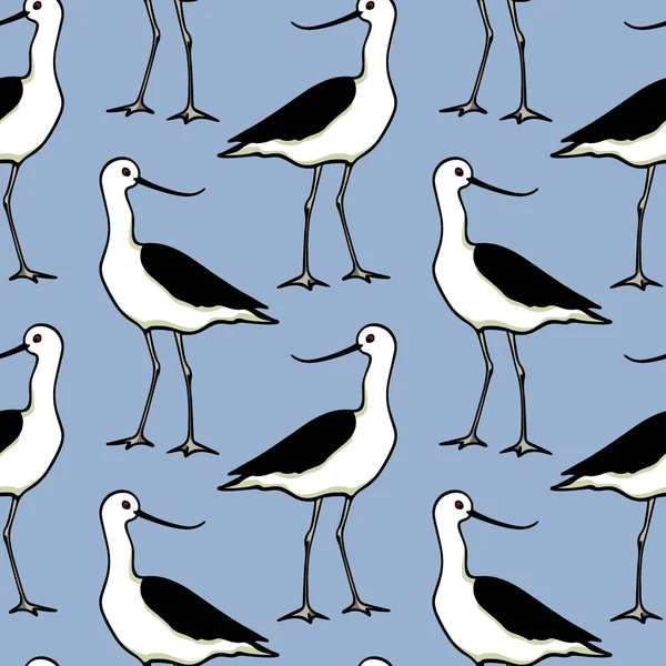 Padrão avocet desenhado à mão — Vetor de Stock