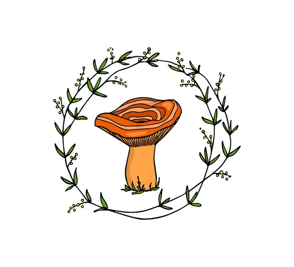 Cogumelo desenhado à mão emblema — Vetor de Stock