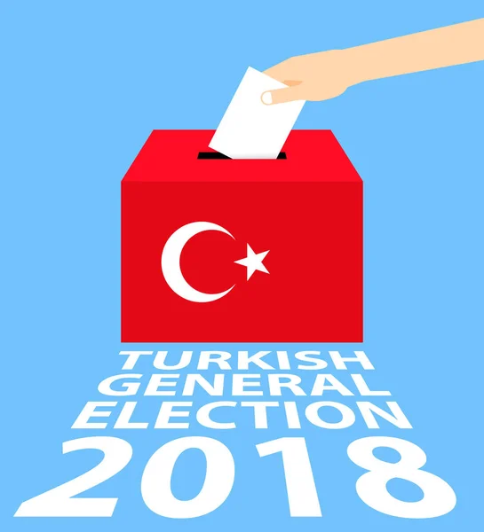 土耳其大选2018向量例证平的样式 手在投票箱投入投票纸 — 图库矢量图片