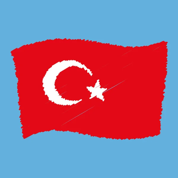 Bendera Nasional Turki Bayrak Terbang Dengan Pensil Menggambar Sketsa Gambar - Stok Vektor