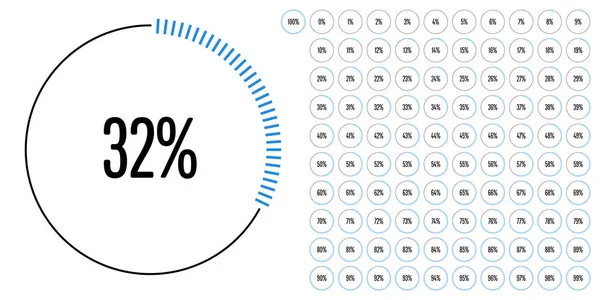 Conjunto Diagramas Porcentuales Círculo 100 Listos Para Usar Para Diseño — Archivo Imágenes Vectoriales