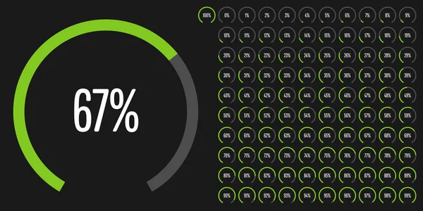 Serie Diagrammi Percentuali Del Settore Circolare 100 Pronti All Uso — Vettoriale Stock