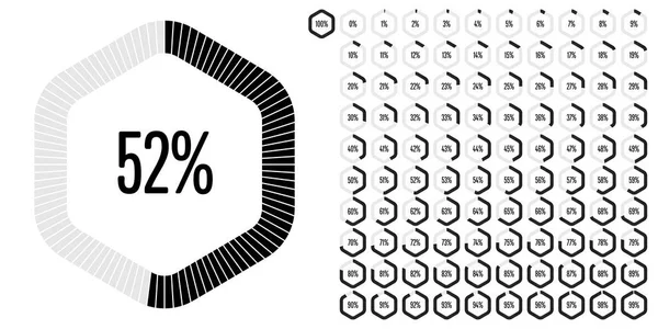 Serie Diagrammi Percentuali Esagonali 100 Pronti All Uso Web Design — Vettoriale Stock