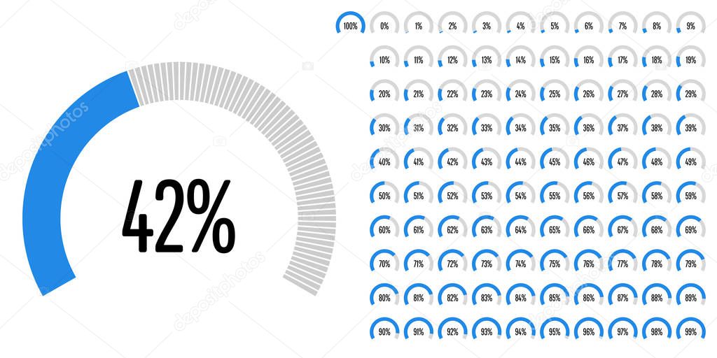 Set of circular sector percentage diagrams from 0 to 100 ready-to-use for web design, user interface (UI) or infographic - indicator with blue