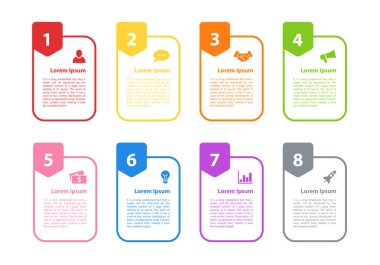 Infographic tasarım iş kavramı vektör çizim 8 adımlar veya seçenekleri veya işlemi ile temsil iş akışı veya faaliyet raporu veya sunum için diyagramı