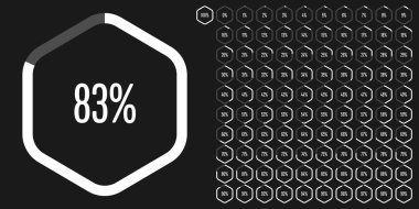 Altıgen yüzde diyagramlara 100 hazır kullanımlı web tasarım, kullanıcı arabirimi (UI) veya Infographic - göstergesi beyaz için 0 set