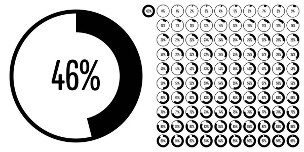 Conjunto Diagramas Porcentuales Círculo 100 Listos Para Usar Para Diseño — Archivo Imágenes Vectoriales