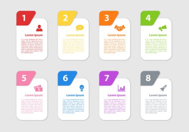 Infographic tasarım iş kavramı vektör çizim 8 adımlar veya seçenekleri veya işlemi ile temsil iş akışı veya faaliyet raporu veya sunum için diyagramı