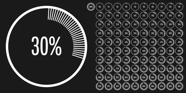 Conjunto Diagramas Porcentuales Círculo 100 Listos Para Usar Para Diseño — Archivo Imágenes Vectoriales