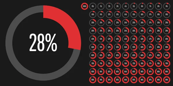 Set Diagrammi Percentuali Cerchio 100 Pronto All Uso Web Design — Vettoriale Stock