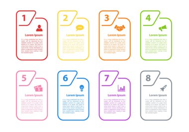 Infographic tasarım iş kavramı vektör çizim 8 adımlar veya seçenekleri veya işlemi ile temsil iş akışı veya faaliyet raporu veya sunum için diyagramı