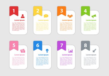 Infographic tasarım iş kavramı vektör çizim 8 adımlar veya seçenekleri veya işlemi ile temsil iş akışı veya faaliyet raporu veya sunum için diyagramı