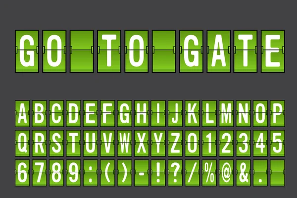 Airport Mechanical Flip Board Панель Шрифт Білий Шрифт Зеленому Фоні — стоковий вектор