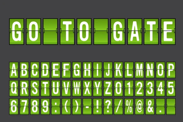 Flughafen Mechanische Flip Board Panel Schrift Weiße Schrift Auf Grünem — Stockvektor