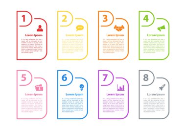 Infographic tasarım iş kavramı vektör çizim 8 adımlar veya seçenekleri veya işlemi ile temsil iş akışı veya faaliyet raporu veya sunum için diyagramı