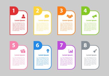 Infographic tasarım iş kavramı vektör çizim 8 adımlar veya seçenekleri veya işlemi ile temsil iş akışı veya faaliyet raporu veya sunum için diyagramı