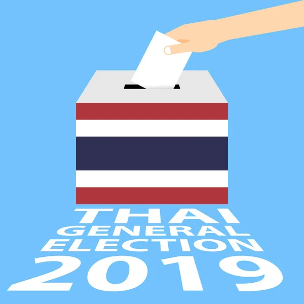 泰国大选2019年矢量插画平面风格 在投票箱中手写投票纸 — 图库矢量图片