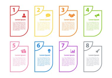 Infographic tasarım iş kavramı vektör çizim 8 adımlar veya seçenekleri veya işlemi ile temsil iş akışı veya faaliyet raporu veya sunum için diyagramı