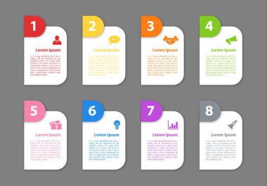 Infographic tasarım iş kavramı vektör çizim 8 adımlar veya seçenekleri veya işlemi ile temsil iş akışı veya faaliyet raporu veya sunum için diyagramı