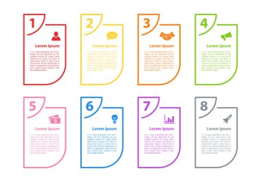 Infographic tasarım iş kavramı vektör çizim 8 adımlar veya seçenekleri veya işlemi ile temsil iş akışı veya faaliyet raporu veya sunum için diyagramı