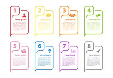 Infographic tasarım iş kavramı vektör çizim 8 adımlar veya seçenekleri veya işlemi ile temsil iş akışı veya faaliyet raporu veya sunum için diyagramı