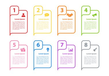 Infographic tasarım iş kavramı vektör çizim 8 adımlar veya seçenekleri veya işlemi ile temsil iş akışı veya faaliyet raporu veya sunum için diyagramı