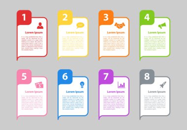 Infographic tasarım iş kavramı vektör çizim 8 adımlar veya seçenekleri veya işlemi ile temsil iş akışı veya faaliyet raporu veya sunum için diyagramı
