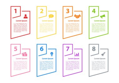Infographic tasarım iş kavramı vektör çizim 8 adımlar veya seçenekleri veya işlemi ile temsil iş akışı veya faaliyet raporu veya sunum için diyagramı