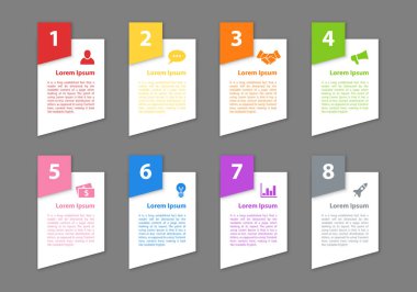 Infographic tasarım iş kavramı vektör çizim 8 adımlar veya seçenekleri veya işlemi ile temsil iş akışı veya faaliyet raporu veya sunum için diyagramı