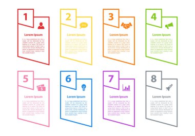 Infographic tasarım iş kavramı vektör çizim 8 adımlar veya seçenekleri veya işlemi ile temsil iş akışı veya diyagramı