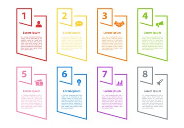 Infographic tasarım iş kavramı vektör çizim 8 adımlar veya seçenekleri veya işlemi ile temsil iş akışı veya diyagramı