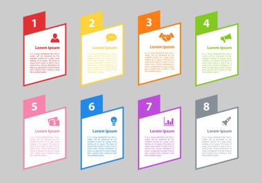 Infographic tasarım iş kavramı vektör çizim 8 adımlar veya seçenekleri veya işlemi ile temsil iş akışı veya diyagramı