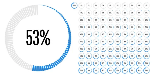 Sada Diagramů Procentuálních Kružù 100 Připravených Použití Pro Návrh Webu — Stockový vektor