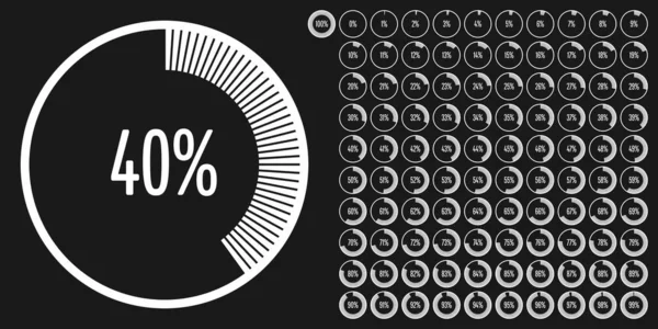 Набор Круговых Процентных Диаграмм Метров 100 Готовых Использованию Веб Дизайна — стоковый вектор