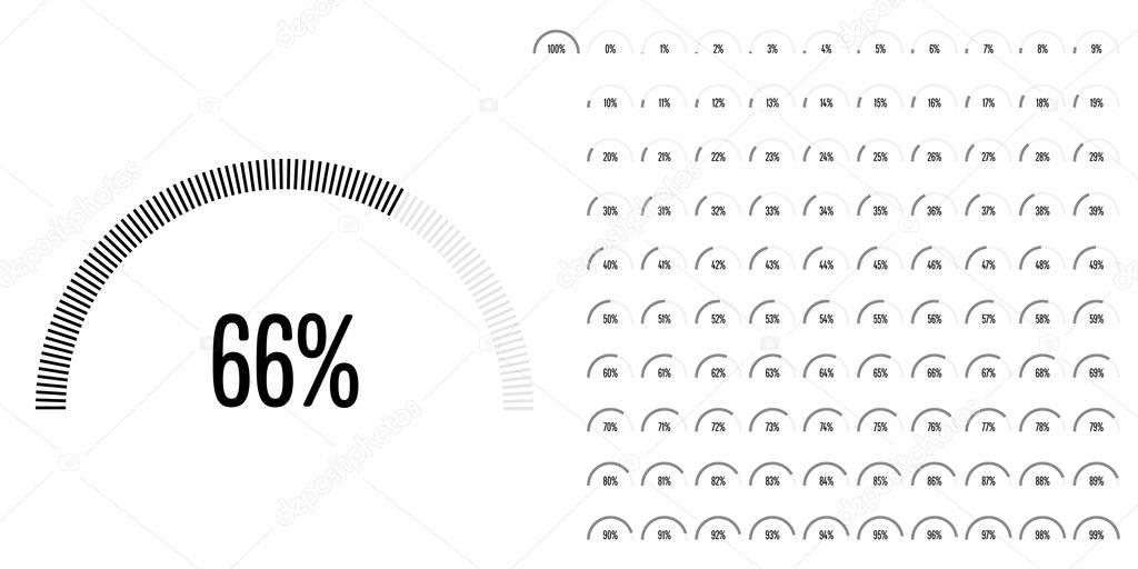 Set of semicircle percentage diagrams meters from 0 to 100 ready-to-use for web design, user interface UI or infographic - indicator with black